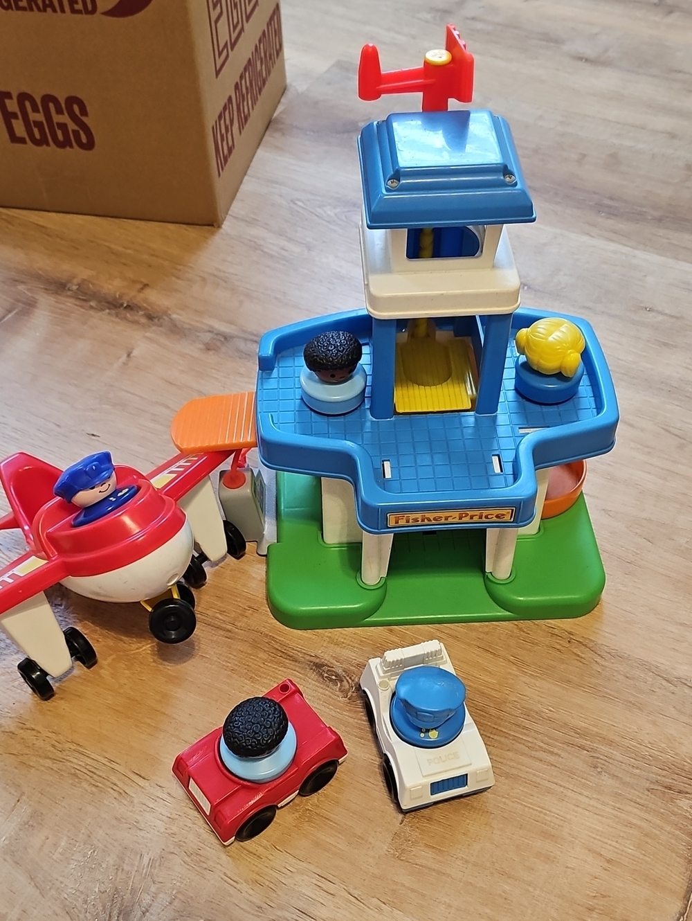 Fisher-Price Blue, Green & Red Playset with Vehicles Vintage